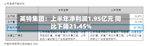 英特集团：上半年净利润1.95亿元 同比下降21.45%