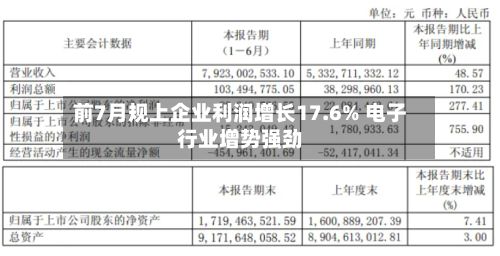 前7月规上企业利润增长17.6% 电子行业增势强劲