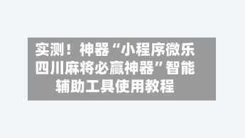 实测！神器“小程序微乐四川麻将必赢神器”智能辅助工具使用教程-第2张图片