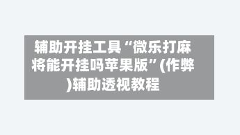 辅助开挂工具“微乐打麻将能开挂吗苹果版”(作弊)辅助透视教程