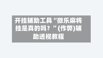 开挂辅助工具“微乐麻将挂是真的吗？”(作弊)辅助透视教程