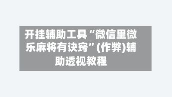 开挂辅助工具“微信里微乐麻将有诀窍	”(作弊)辅助透视教程-第2张图片