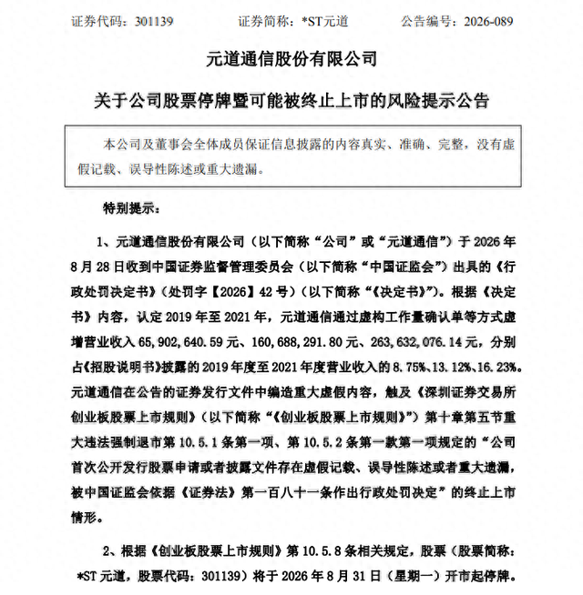 *ST元道，或被强制退市！下周一停牌